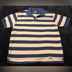 Vtg 90s St John’s Bay Striped Polo Shirt Navy & Beige Men’s Large